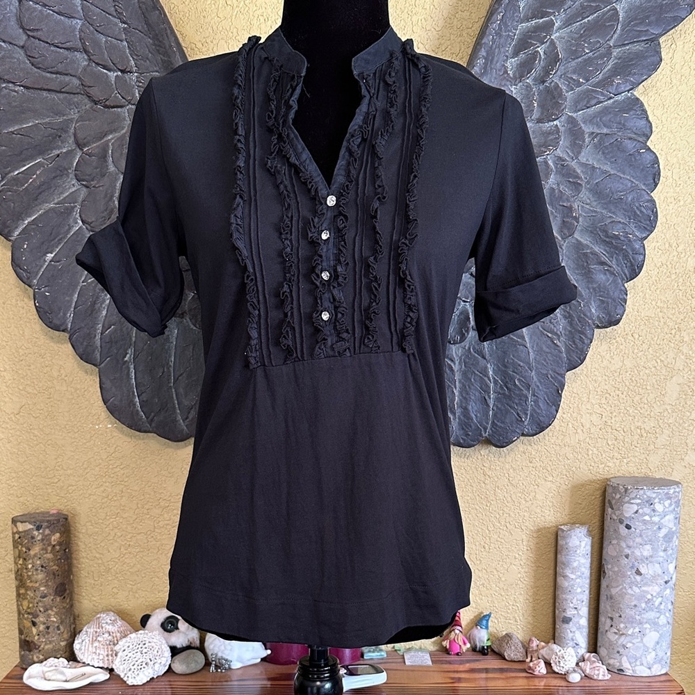 Cleo Black Ruffled front Top